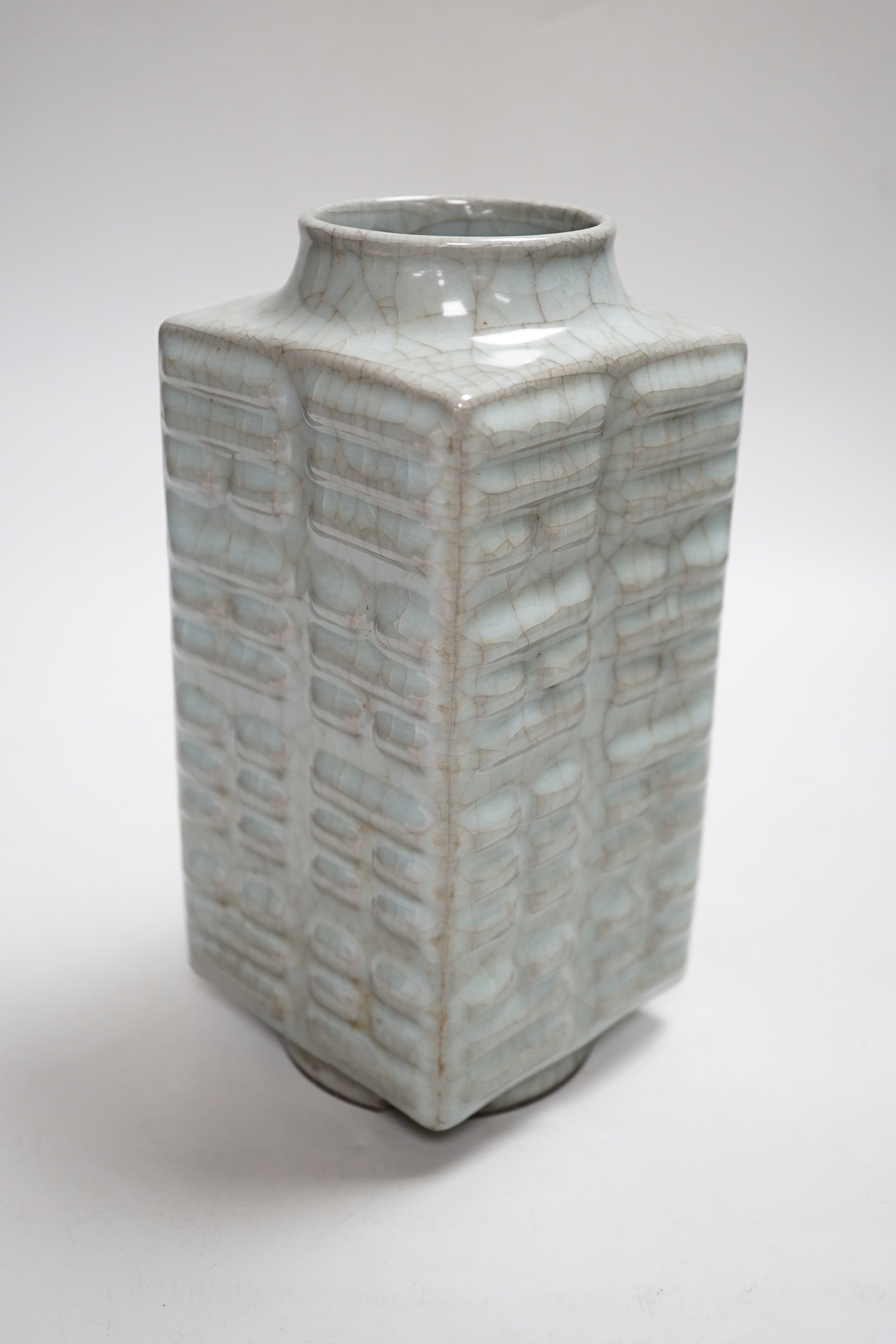 A Chinese celadon glazed eight trigrams cong vase, late Qing dynasty, 22.5cm high